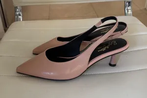 Seychelles Nude Pink Leather Pointed Toe Slingback Kitten Heels Pumps Size‎ 7 thumbnail 1