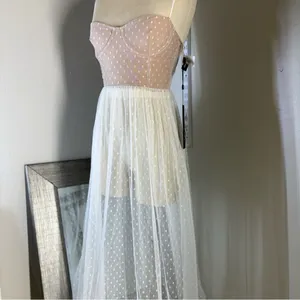 White Fox Boutique Strapless maxi sheer Dress in Pink and White thumbnail 3