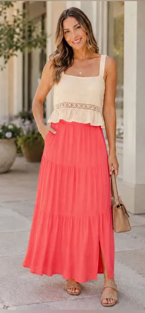 Nine West Coral Tiered Maxi Skirt thumbnail 1