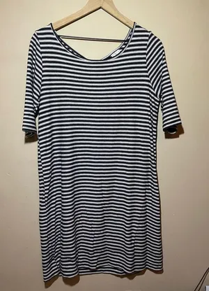 We The Free Black and White Striped Midi Dress, large thumbnail 1