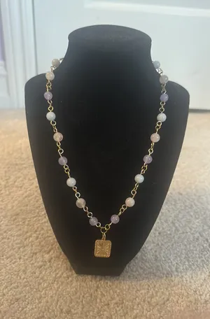 Pink Purple and Blue Gold Pennant Necklace thumbnail 1
