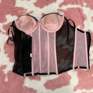 Fredericks of Hollywood Black Lace Corset Bustier Top Y2K Coquette Sheer Mesh Size 32 thumbnail 7