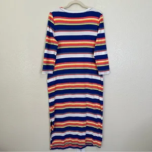Lauren Ralph Lauren Multi Striped Lace Up 3/4 Sleeves Midi Dress, Size XL thumbnail 7