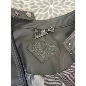 Joujou Gray Leather Jacket Womens XS Moto Zip Up Quilted Biker‎ Edgy Urban Chic thumbnail 2