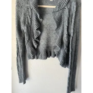 Decree Sweater Y2k XL Gray Metallic Ruffle Open‎ Cardigan Knit Cropped Soft thumbnail 3