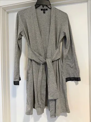 Carole Hochman Grey Robe with Black Lace Trim thumbnail 1