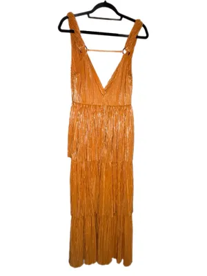 Sabina Musayev Alma Midi Dress in Mandarin Orange Pleated Tiered Small thumbnail 7