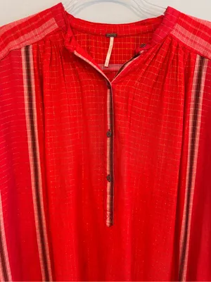 Free People Yarn Dye Lurex Tunic Top Boho Stripe Red Orange XS thumbnail 4