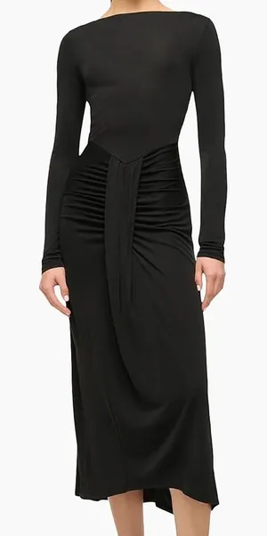 STAUD Gres Draped Midi Dress Size XS Black Long Sleeve thumbnail 1