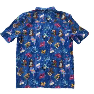 Disney Joey Ghou Mens Button Up Short Sleeve Shirt M Blue Magic Kingdom Mickey thumbnail 2