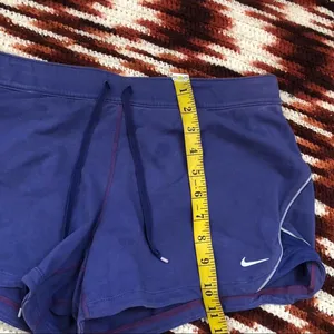 Nike Just Do It Fold over Y2K 2000s Micro Mini Booty Shorts Drawstring Low Rise Basketball Volleyball Purple Black #Retro #Sporty Size L Measurement in pics thumbnail 7