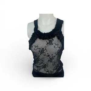 Urban Behavior Black Sheer lace Mesh Velvet Trim Y2K romantic Goth Clubwear M thumbnail 8