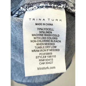 Trina Turk Wrap Top Womens Small Blue Chambray Fringed Belted Tunic thumbnail 5