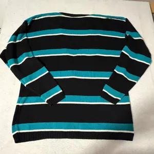 Sophisticates by Pendleton Womens Medium Striped Cotton Cardigan Black Teal USA thumbnail 4
