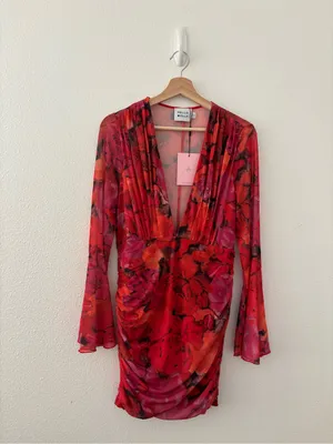 Hello Molly Written Diary Mesh Mini Dress in Red Floral NEW NWT thumbnail 6