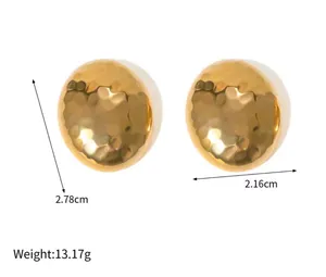 Gold old money earrings oval hammered studs thumbnail 7