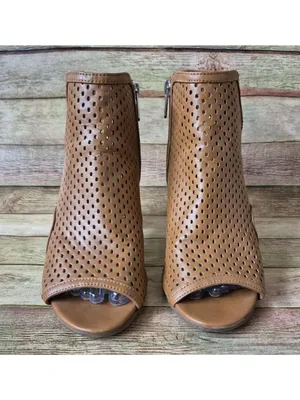 Circus by Sam Edelman Brown Block Heeled Zip Up Ankle Boots Size 7.5 Peep Toe thumbnail 4