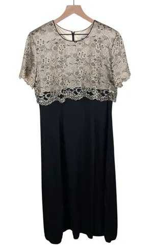 Vintage 80s Jeffrey and Dara Cocktail Evening Dress Size 14 Lace Overlay Gown thumbnail 1