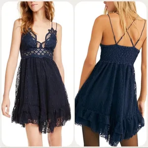 Free People Adella Burnout slip sun dress‎ navy blue sz XS sundress thumbnail 3