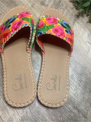 Floral Bright Slide Sandals - Colorful Flower Print thumbnail 2