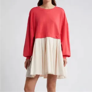 FREE PEOPLE Eleanor Layered Sweatshirt Minidress Watermelon Wedge Combo Size L thumbnail 2