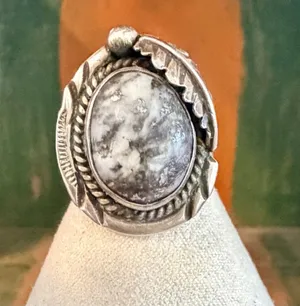 Vintage Sterling Silver Southwestern white buffalo Statement Ring thumbnail 1