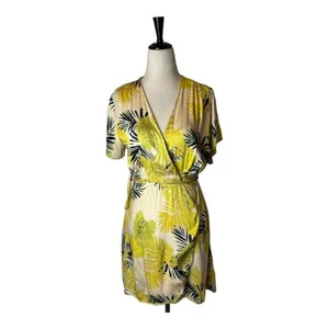 Dress Forum Wrap‎ Dress Womens M Yellow Floral Tropical Short Sleeve Mini thumbnail 2