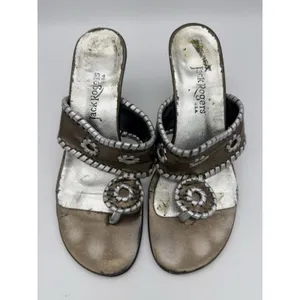 Jack Rogers Heeled Sandals Womens 7 Bronze Medallion Travel Boho Indie Vacation thumbnail 2