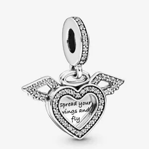 Pandora Silver Heart Pendant with Wings spread your wings and fly thumbnail 1