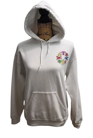 Keith Haring White Hoodie Dancing Figures Circle Graphic Art Streetwear‎ Pop Art thumbnail 1