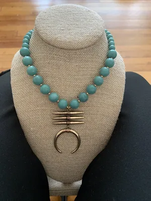Blue Green Beaded Crescent Necklace Adjustable 15 thumbnail 7