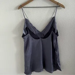 Free People Intimately Sensual Satin Scallop Deep V Cami Blue Gray Large thumbnail 7
