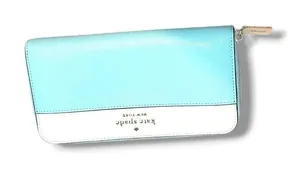 Kate Spade New York Wallet Womens Aqua White Saffiano Leather Zip Around thumbnail 1