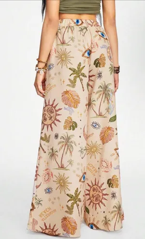 New Moon Stars Sunflower Evil Eye Printed Flared Pants New In Poly Bag thumbnail 4