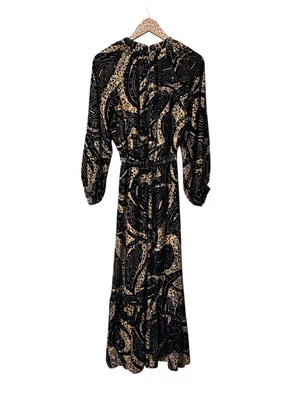 Ciebon Aria Tie Belt Long Sleeve Burnout Faux Wrap Velvet Dress Black Medium thumbnail 3
