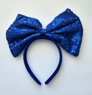 Oversized Royal Blue Sequin Big Bow Headband Velvet Base Costume Dance thumbnail 1