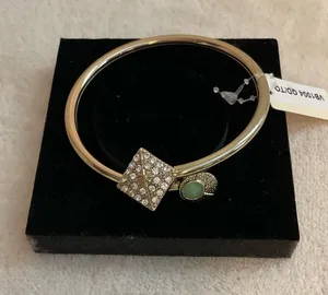 Gold-Tone Crystal Square & Green Accent Bangle Bracelet thumbnail 1