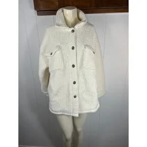 Aerie Dream Sherpa Shacket Jacket Shirt in Cream. Size Large thumbnail 4