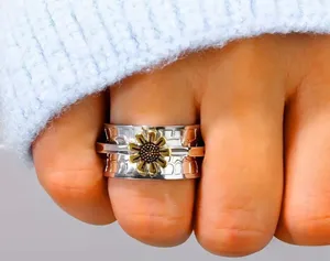 Boho Chic Retro Sunflower Ring for Ladies -Wide Band Size 7 thumbnail 1