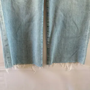 PAIGE Maternity Wide Leg Raw Hem Light Wash Denim Jeans Blue thumbnail 7