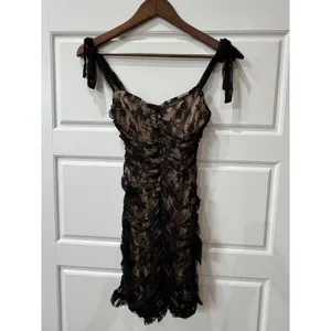 Lulus Black Lace Ruched‎ Bodycon Mini Dress Tie Straps XS Coquette Goth Y2K thumbnail 2