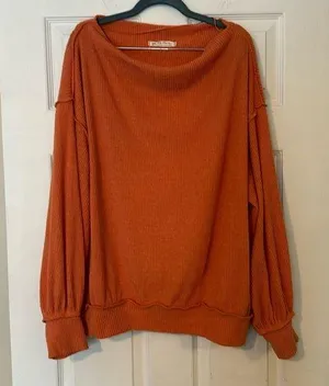 We the Free oversized ribbed orange top thumbnail 1