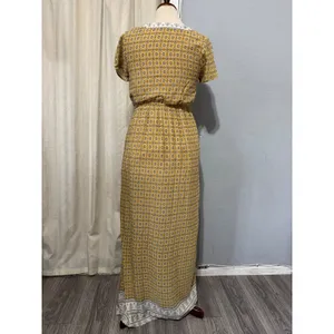 Emberley Women Yellow Geometric Print Maxi Dress Short Sleeve V‎ Neck Bohemian S thumbnail 5