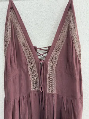 Free People Dusty Rose Lace-Trim Mini Dress thumbnail 2