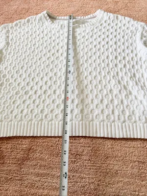 H&M L.O.G.G. White 100% Cotton Textured Knit Sweater S 3/4 Sleeve thumbnail 4