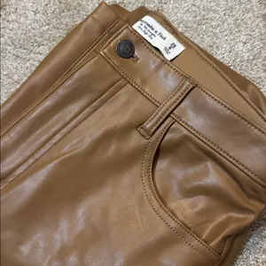 Abercrombie & Fitch Tan Curve Love Straight Leg Leather Pants thumbnail 5