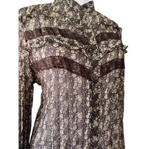 Vintage ‘00s Apt. 9 Sheer Brown Floral Print Accordion Pleat Long Sleeve Blouse thumbnail 5
