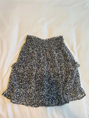 Sienna Sky Black & White Floral Smocked Mini Skirt - Boho Ruffle Tiered, Size S thumbnail 4