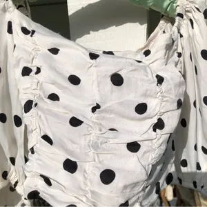 ZARA CROPPED POLKA DOT RUCHED BLOUSE TOP S thumbnail 4