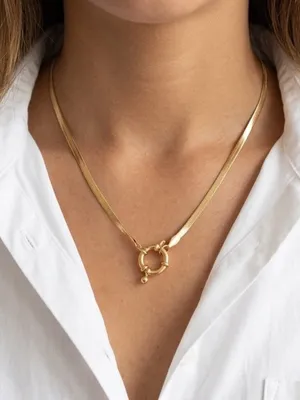 18K Gold Plate Snake Charm Holder Necklace Stainless Steel Womens Jewelry Trendy thumbnail 1